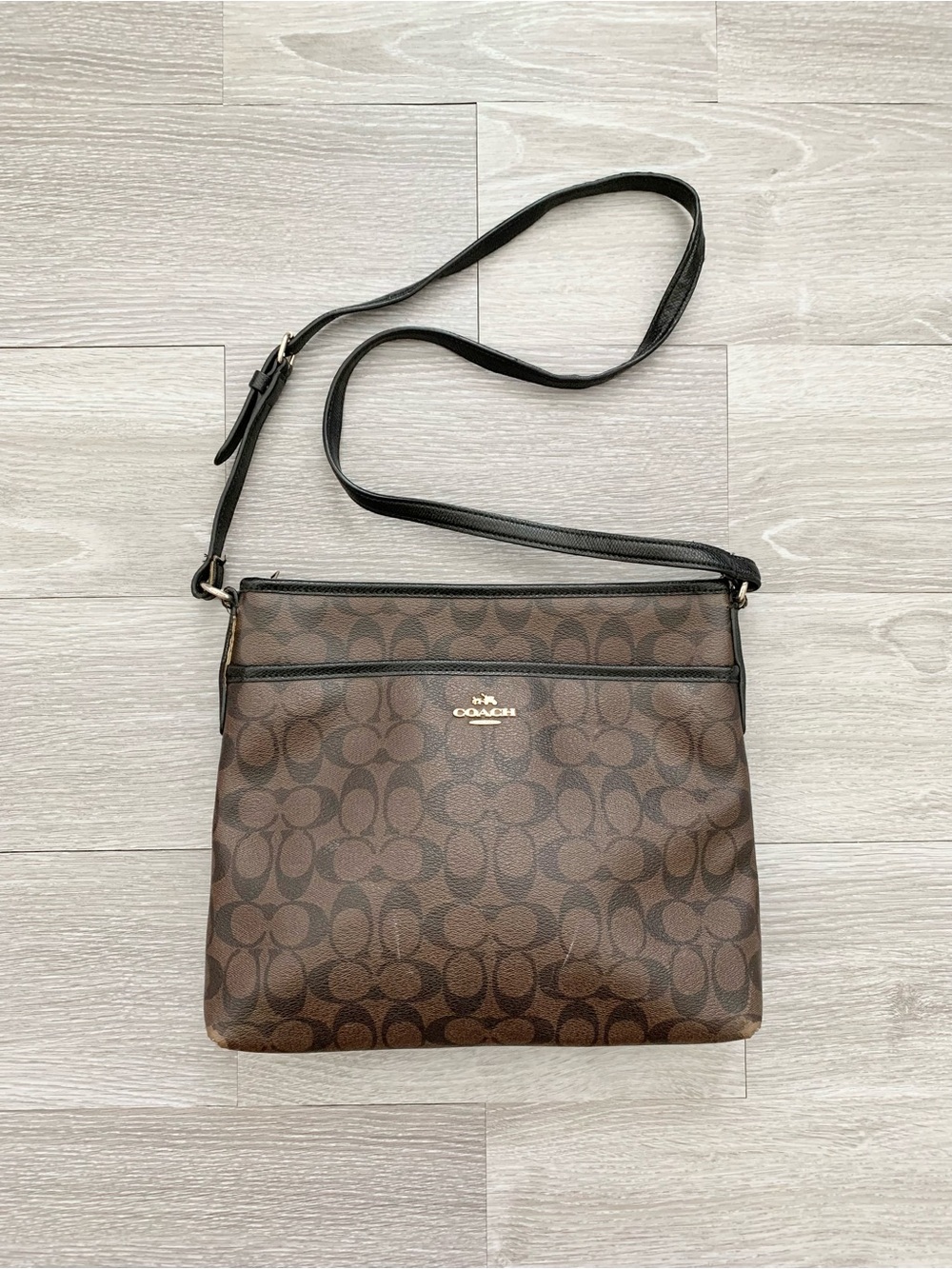 Coach Brown White Monogram Signature File Crossbody Bag - Picture 10 of 10